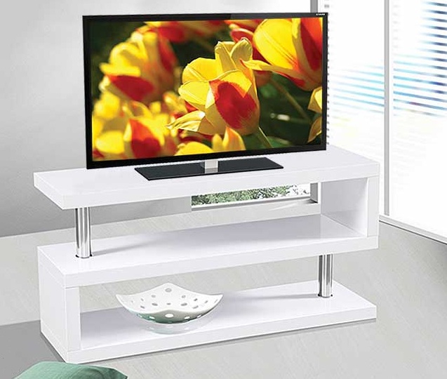 GLOSSY WHITE/BLACK SOLID TV STAND SLEEK STYLE - FREE ...